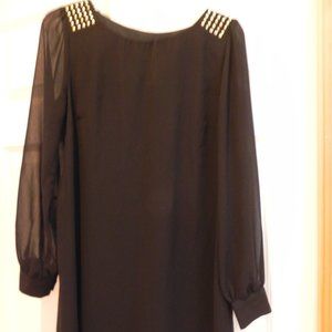 Atmosphere black dress size 8 Gold studs on shoulders sheer long sleeves, lined.